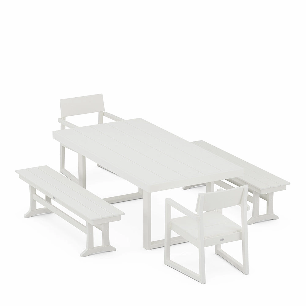 Edge 5 Piece Dining Set with Benches