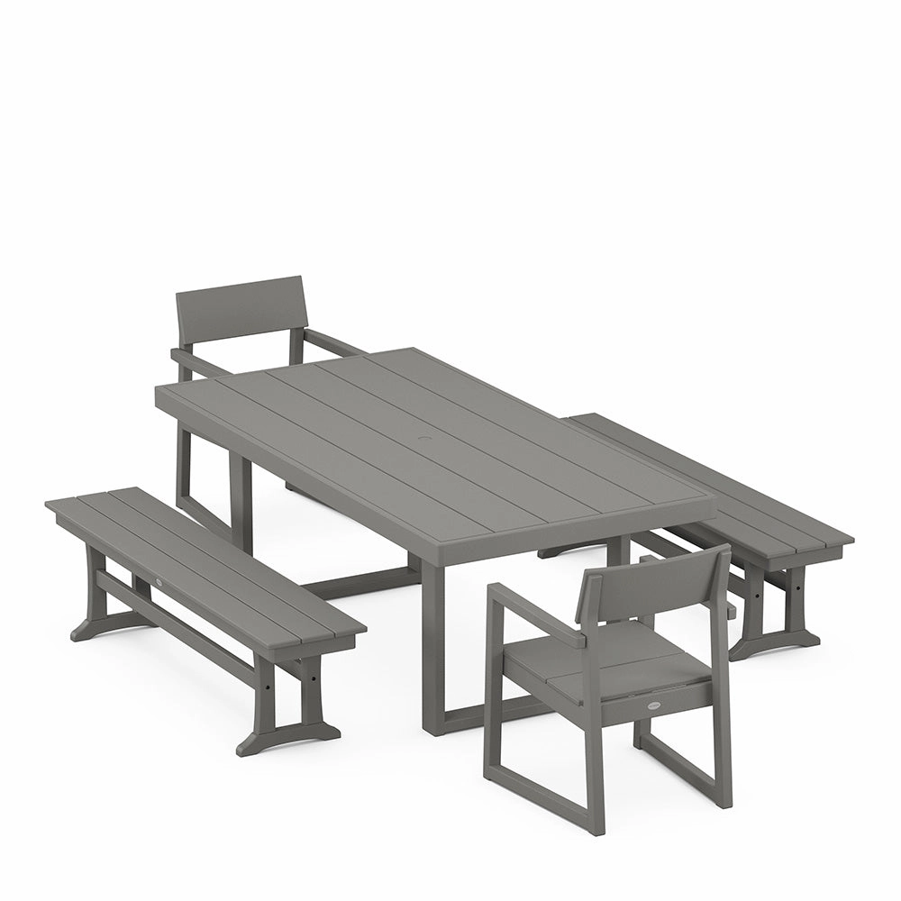 Edge 5 Piece Dining Set with Benches