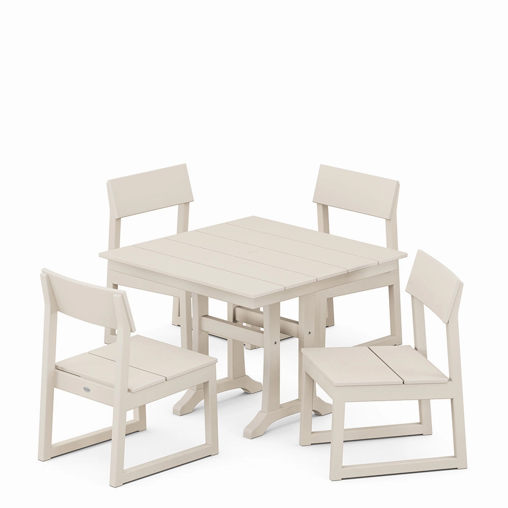 Edge 5 Piece Farmhouse Trestle Side Chair Dining Set