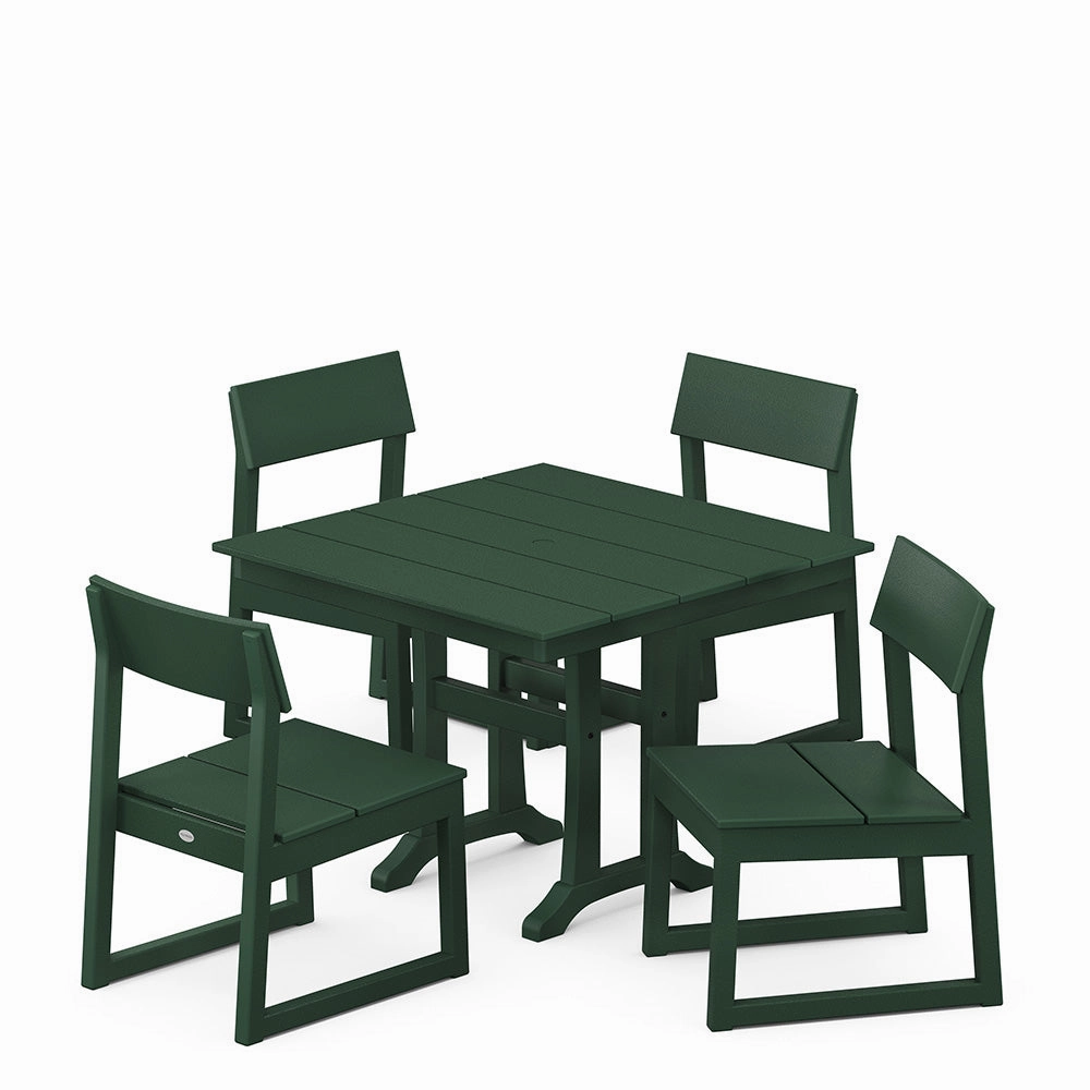 Edge 5 Piece Farmhouse Trestle Side Chair Dining Set