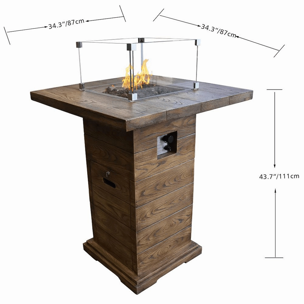 Elementi - Rova Bar Square Fire Pit Table, Hidden Propane Storage - OFG224