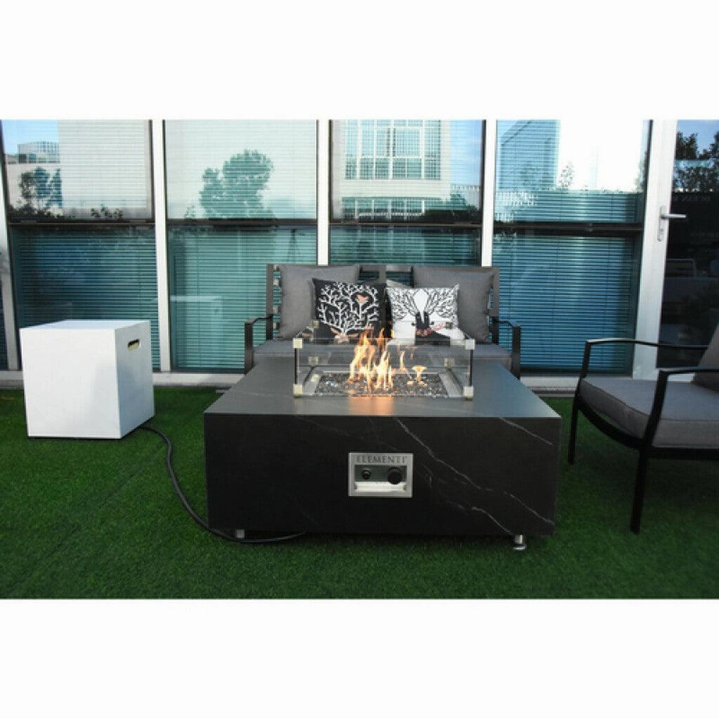 Elementi - Sofia Marble Porcelain Square Fire Pit Table - OFP103BB