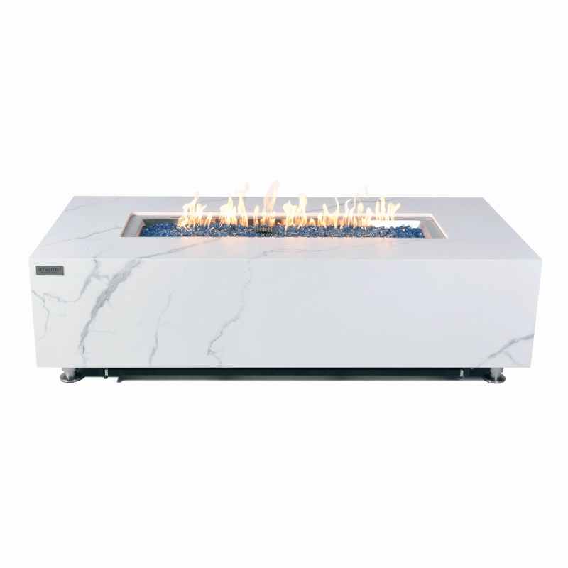 Elementi Plus - Carrara Rectangular Marble Fire Pit Table - OFP121BWportable outdoor fire pit with lid