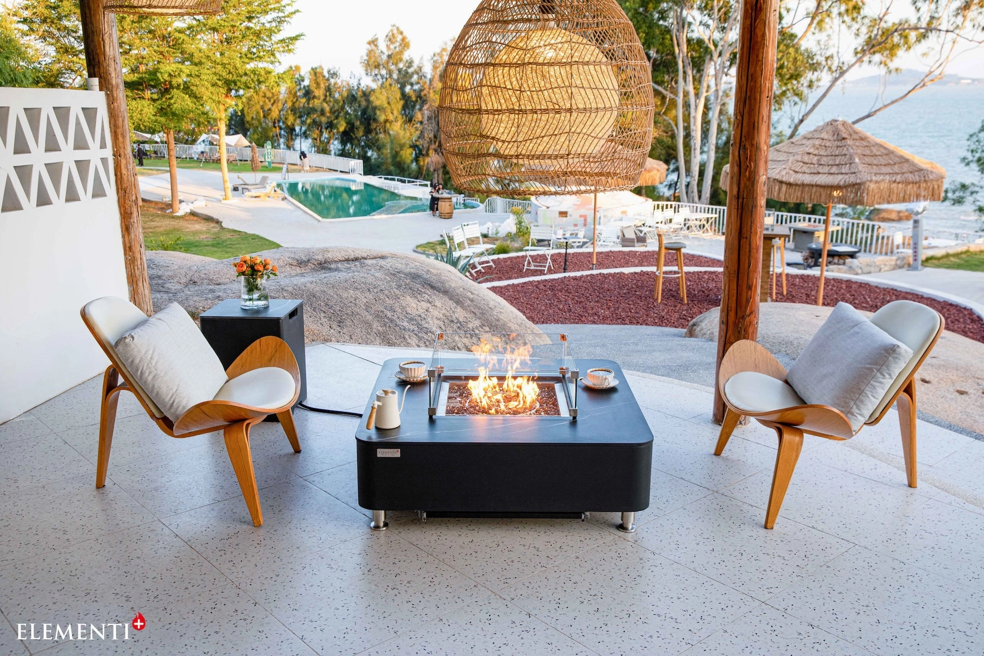 Elementi Plus - Copenhagen 42 Square Porcelain Top Fire Table OFP101BB