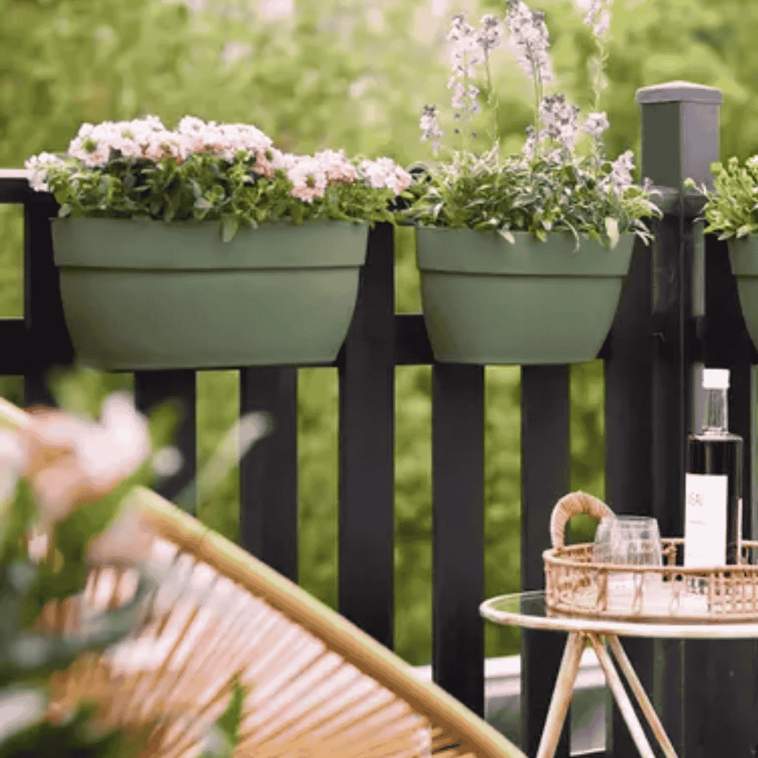 Elho Vibia Campana Easy Hanger Pistachio Green Large hanging garden planters for small spaces
