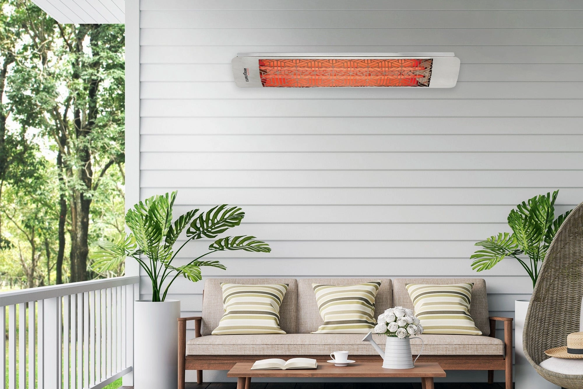 Eurofase EF20 Series 39-inch Black Stainless Steel Single Element 2000 Watt 240V Electric Patio Heater with Decor Plate