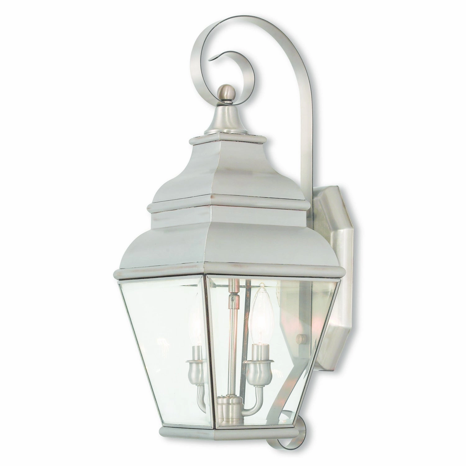 Exeter Two Light Outdoor Wall Lantern Brushed NickelOutdoor wall sconces with motion sensor