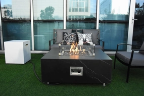 Eyjafja Marble Porcelain Fire Pit (Elementi) - Black / Natural Gasoutdoor patio furniture set