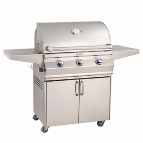 Fire Magic Aurora 30" Portable Gas Grill with Analog Thermometer & Flush Mounted Single Side Burner A540s stainless steel BBQ grill with side table