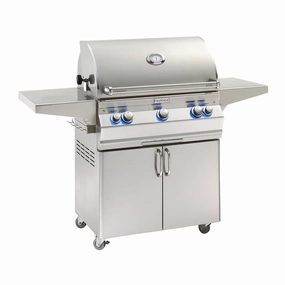 Fire Magic Aurora 30" Portable Gas Grill with Backburner, Rotisserie Kit & Analog Thermometer A540s stainless steel BBQ grill with side table