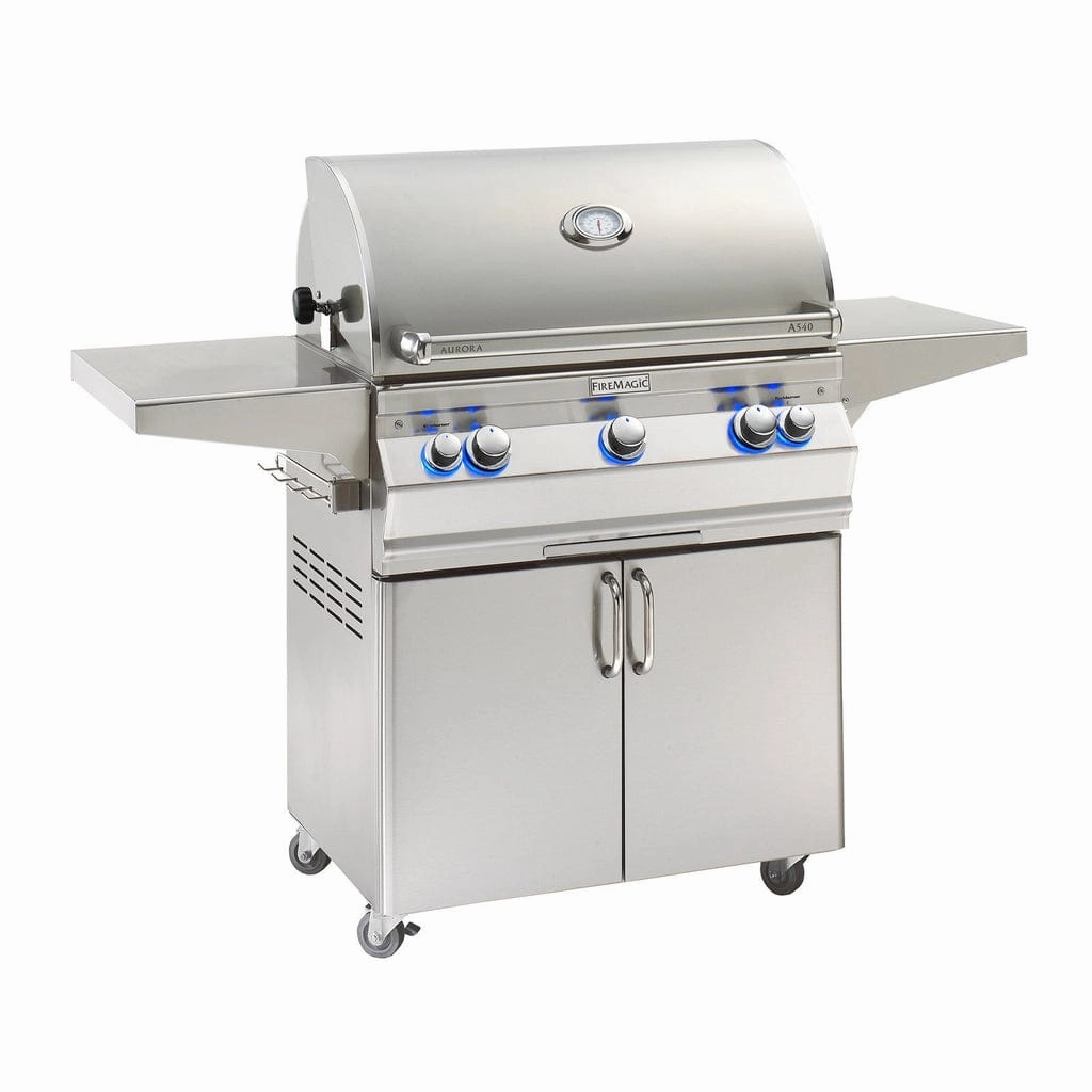Fire Magic Aurora 30" Portable Gas Grill with Backburner, Rotisserie Kit & Analog Thermometer A540s compact BBQ grill for small spaces
