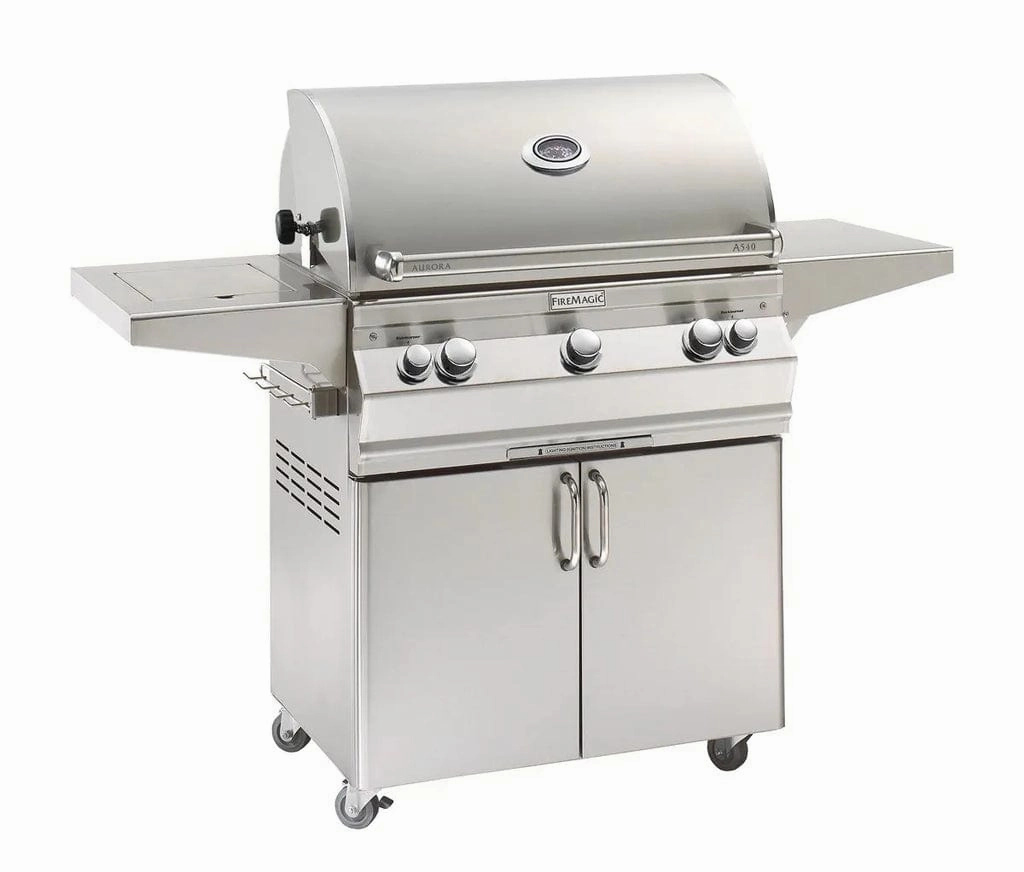 Fire Magic Aurora 30" Portable Gas Grill with Backburner, Rotisserie Kit & Single Side Burner A540s compact BBQ grill for small spaces