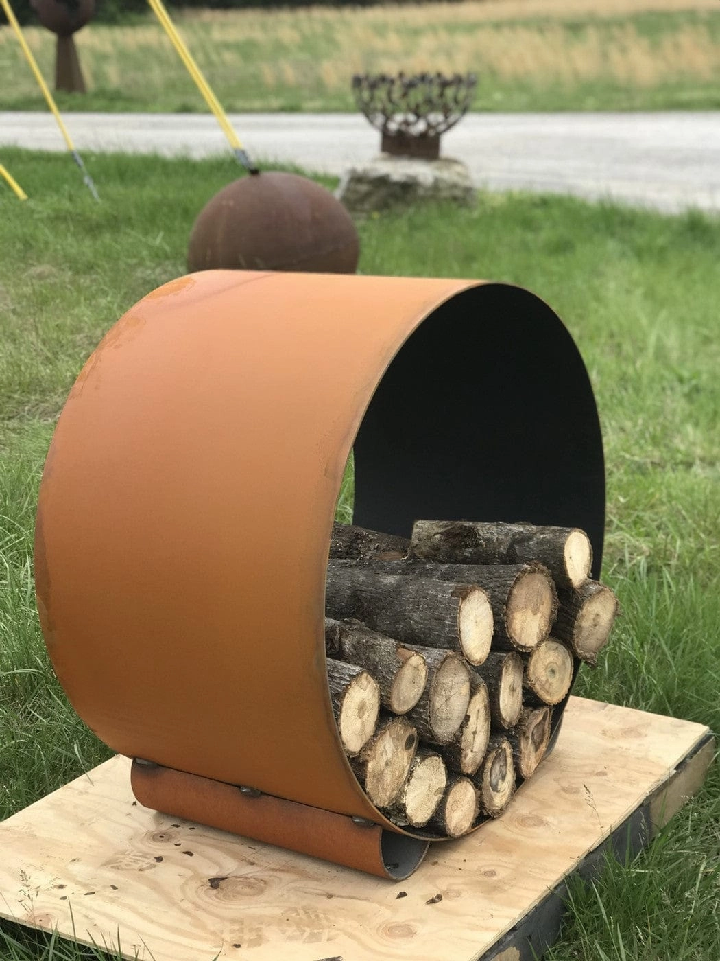 Fire Pit Art 38-inch The Orbit - Round Steel Log Rack