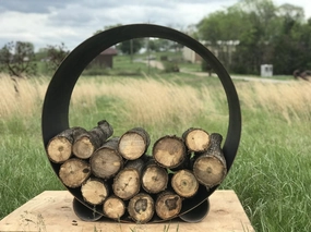 Fire Pit Art 38-inch The Orbit - Round Steel Log RackFireproof mat for under fire pit