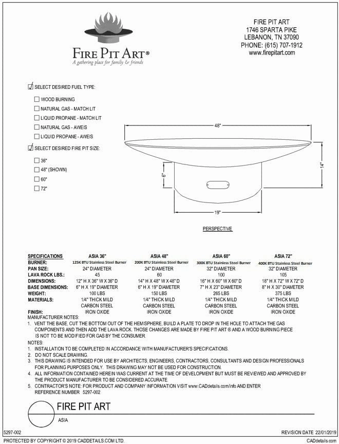 Fire Pit Art Asia 48-inch Match Lit Fire Pit Asia 48"- PENTA24-200K BTU