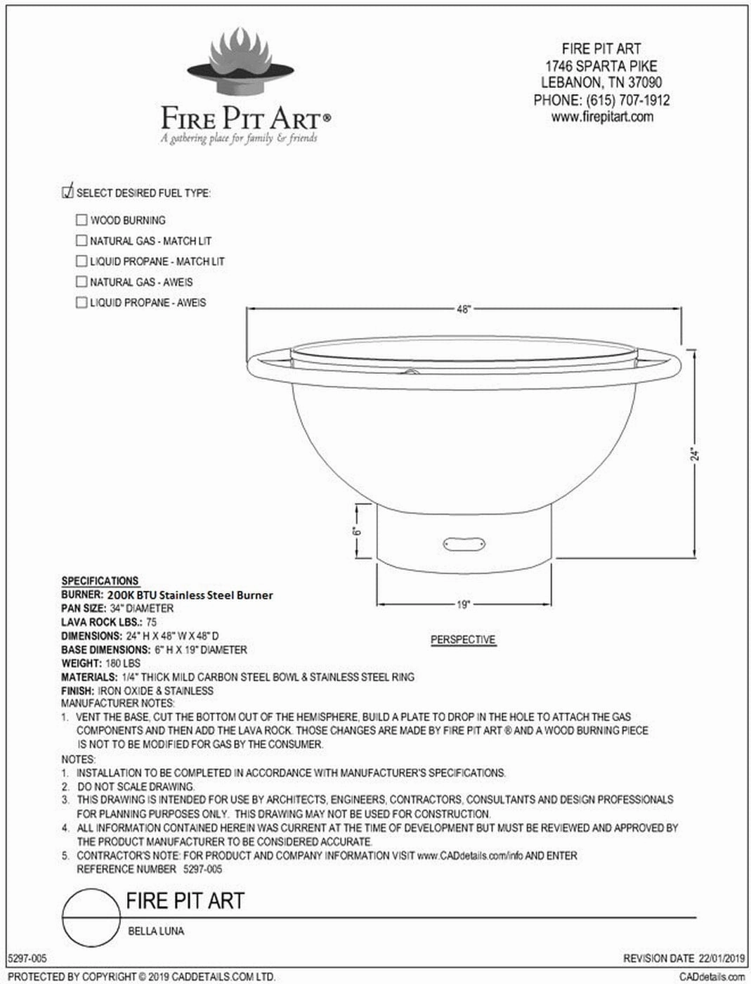 Fire Pit Art Bella Luna 48-inch Electric AWEIS Fire Pit - Bella Luna - PENTA24-200K BTU-AWEIS
