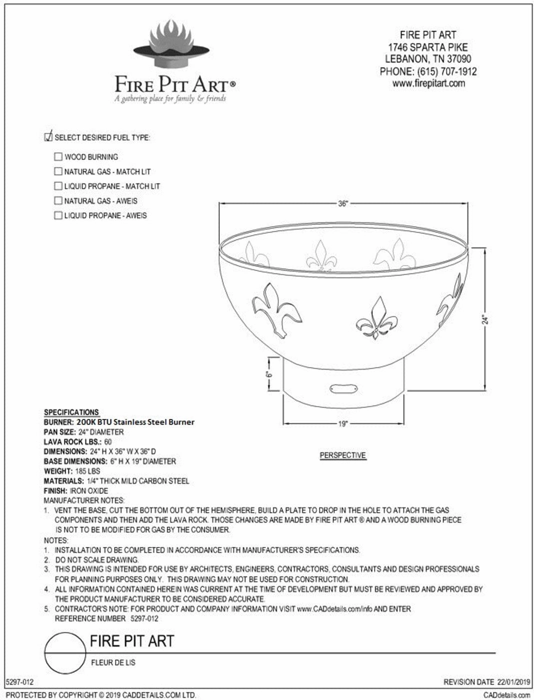 Fire Pit Art Fleur de Lis 36-inch Wood Burning Fire Pit - FDL