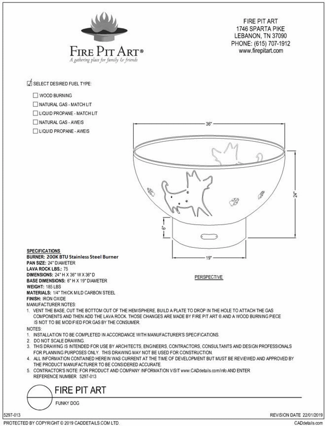 Fire Pit Art Funky Dog 36-inch Electric AWEIS Lit Fire Pit - Funky Dog-PENTA24-200K BTU-AWEIS