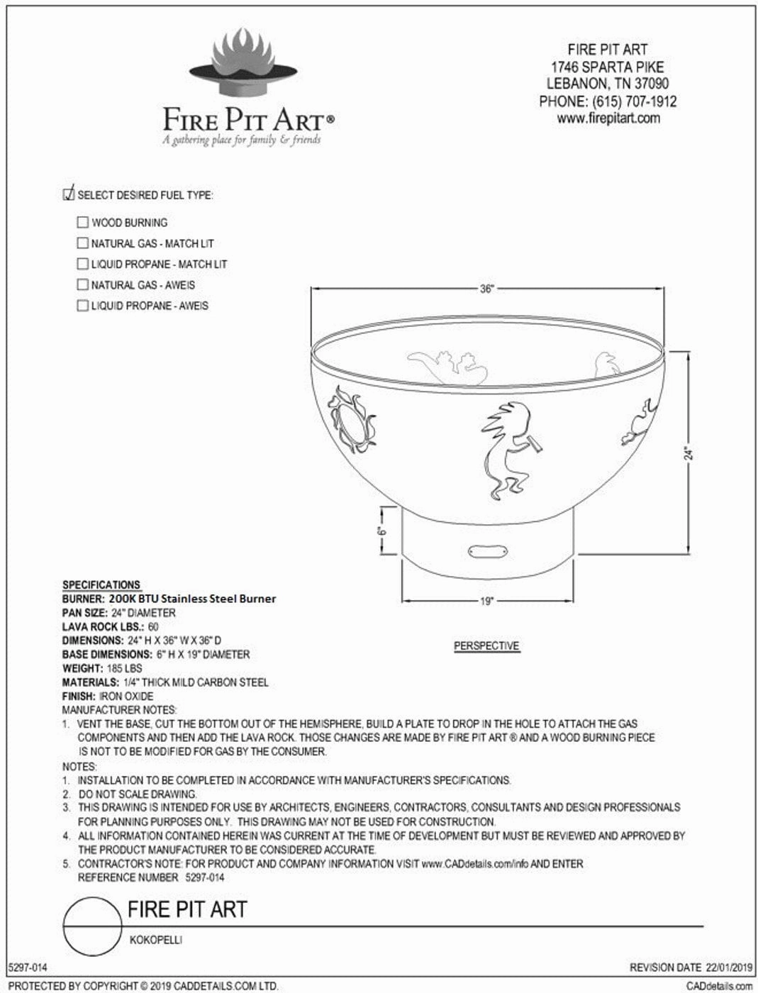 Fire Pit Art Kokopelli 36-inch Wood Burning Fire Pit - KO