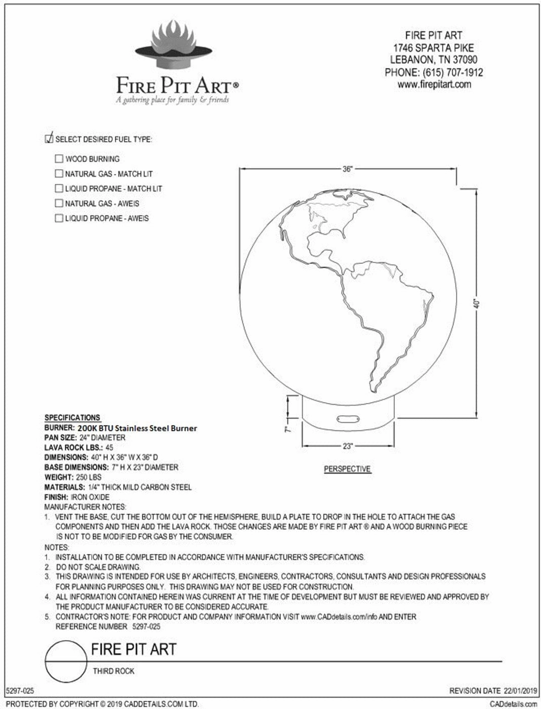 Fire Pit Art Third Rock 36-inch Gas Fire Pit - TR