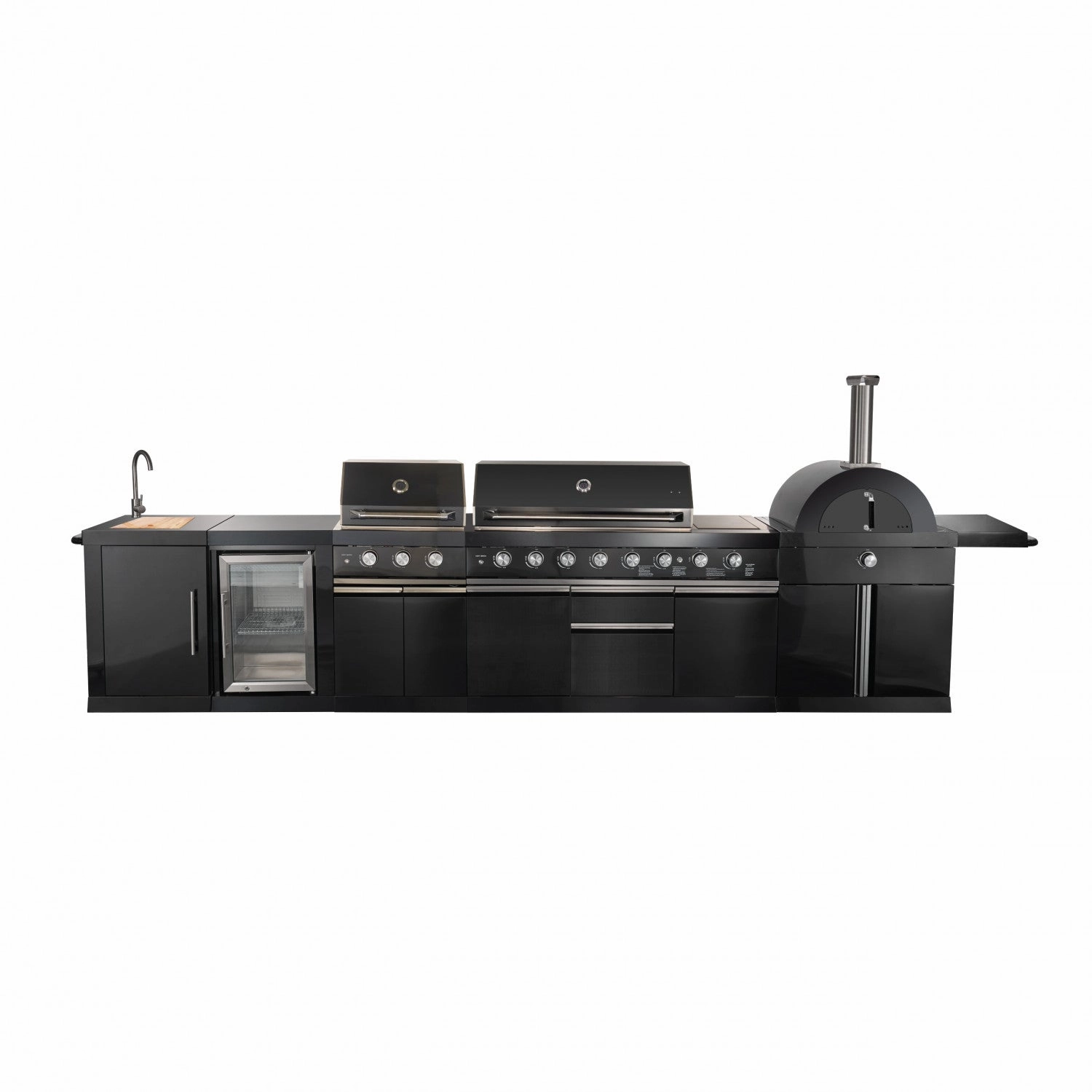 Forno All'Aperto Black Countertop Outdoor Kitchen with 86,600 BTU BBQ, 24" Plancha and 18" Pizza Oven - FODKT2568BLK outdoor griddle for camping trips