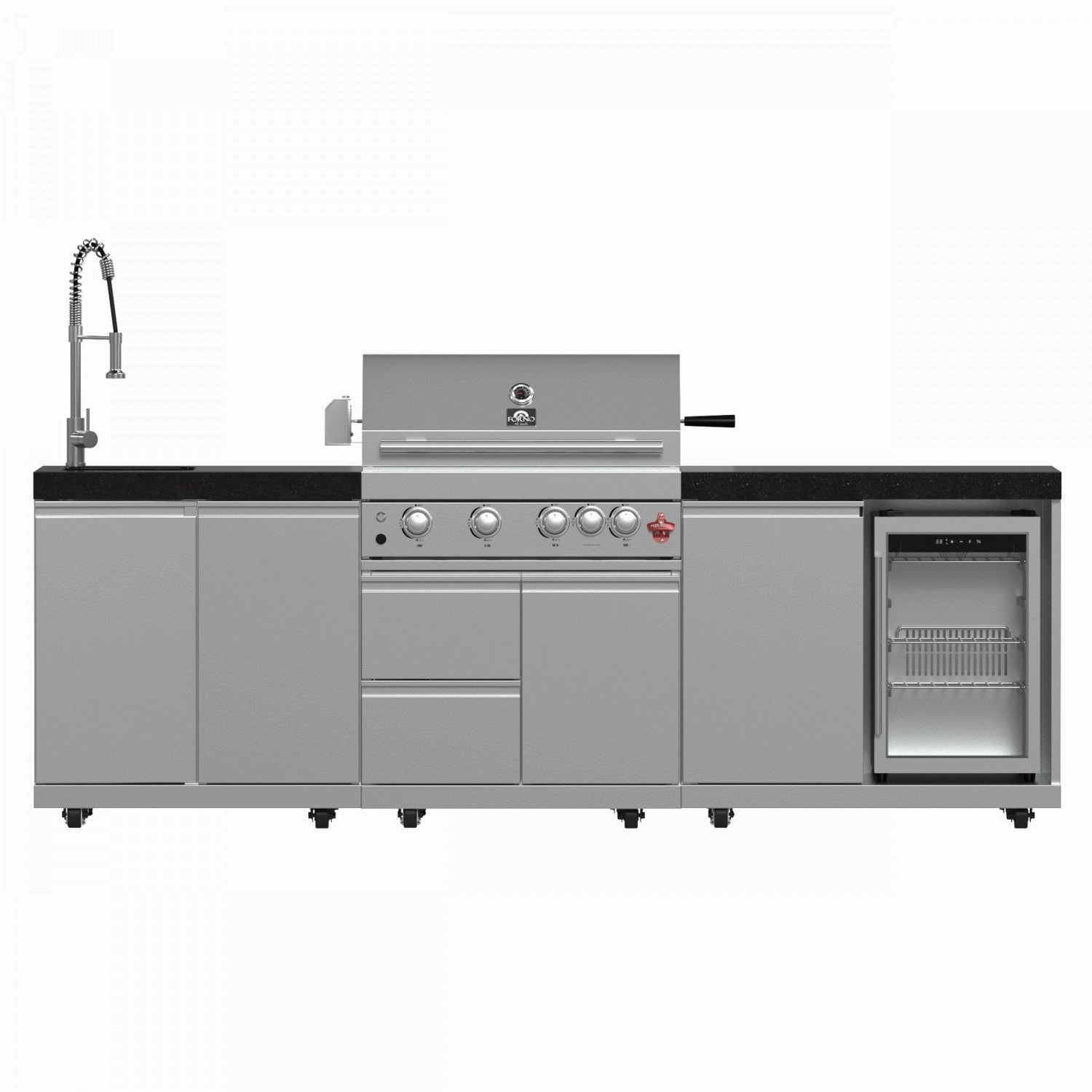 Forno Bulnes Black Countertop Outdoor Kitchen with 30" 60,000 BTU BBQ and Beverage Centre - FODKT2506BLK outdoor griddle for camping trips