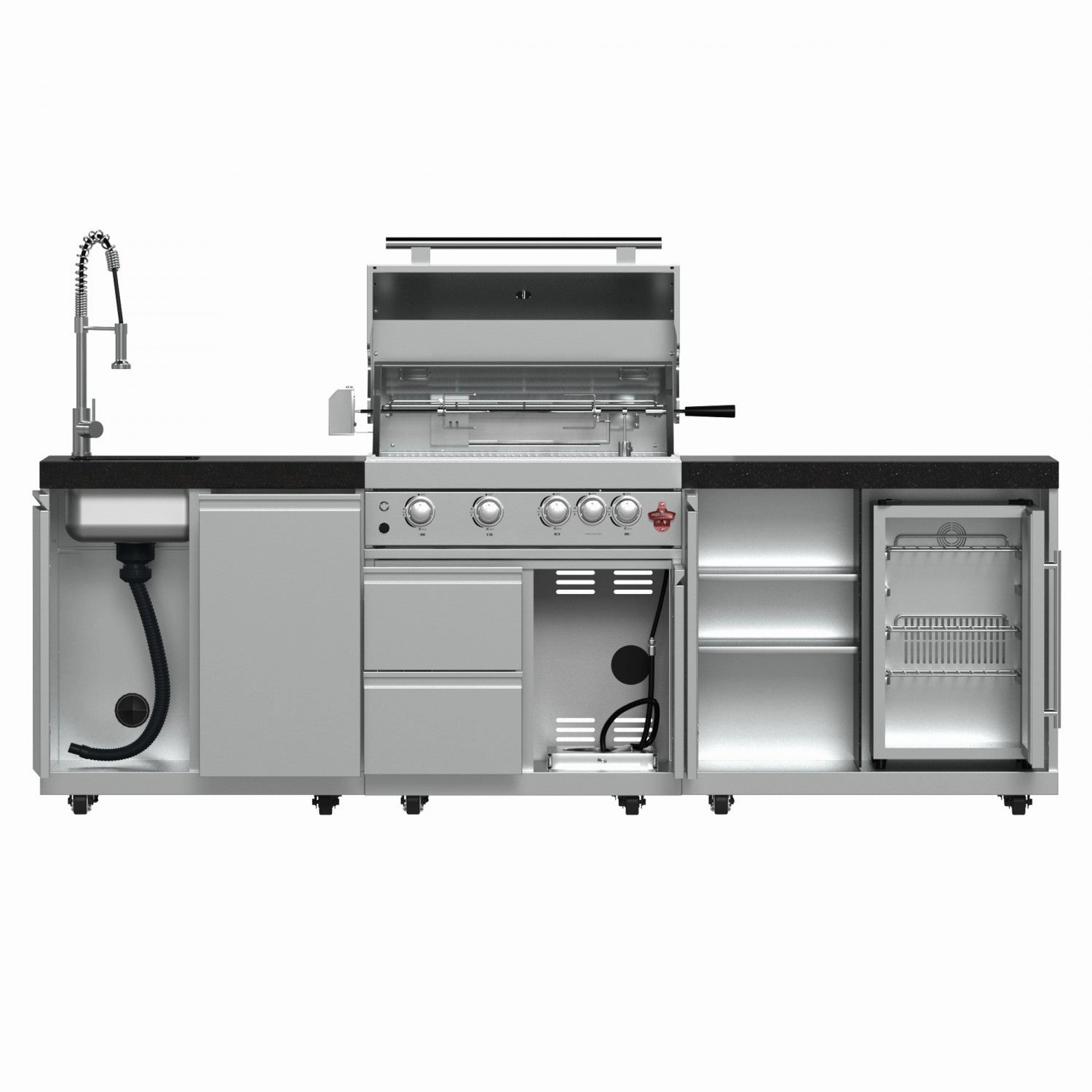 Forno Bulnes Black Countertop Outdoor Kitchen with 30" 60,000 BTU BBQ and Beverage Centre - FODKT2506BLK