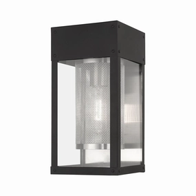 Franklin One Light Outdoor Wall Lantern Black w/ Brushed Nickel Stainless SteelOutdoor wall sconces with motion sensor