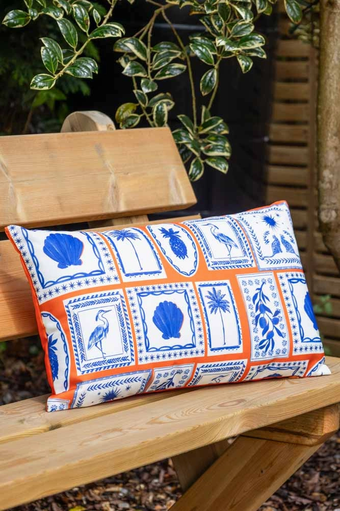 Frieze Pattern Blue & Orange Outdoor Cushion