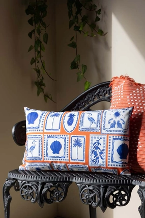 Frieze Pattern Blue & Orange Outdoor Cushionoutdoor garden decorative ornaments