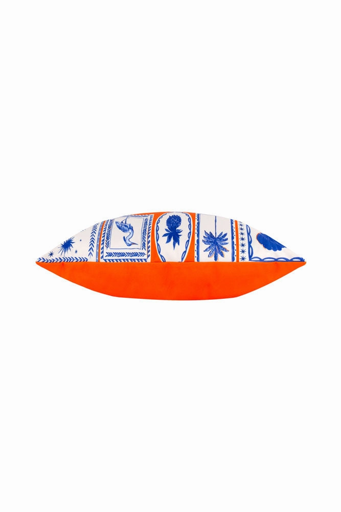 Frieze Pattern Blue & Orange Outdoor Cushion