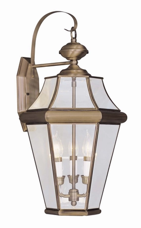 Georgetown Three Light Outdoor Wall Lantern Antique BrassOutdoor wall sconces with motion sensor