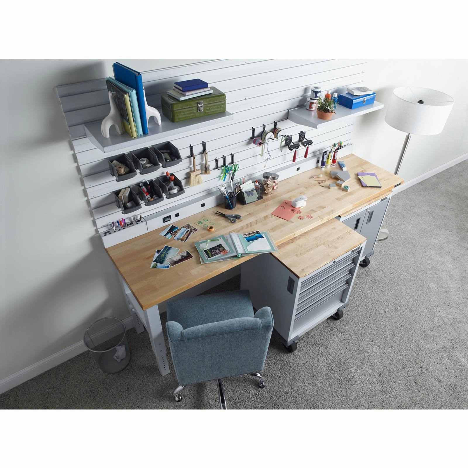 Gladiator Hammered White 8' Adjustable Height Hardwood Workbench - GAWB08HWGW