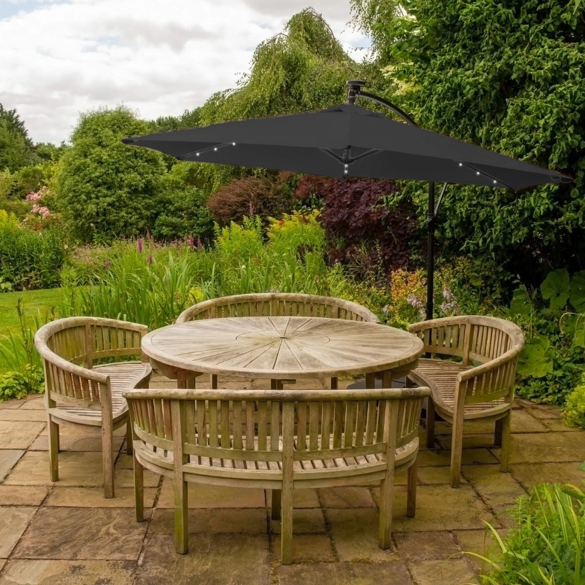 Grey 3m LED Cantilever Parasol & Plain Base
