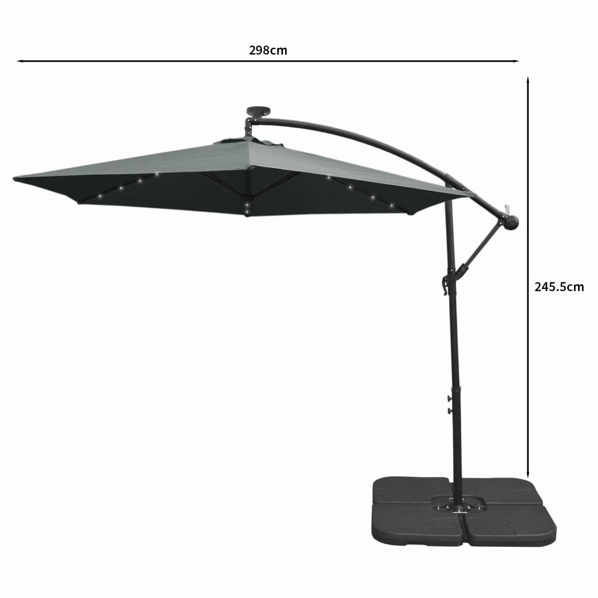 Grey 3m LED Cantilever Parasol & Plain Base
