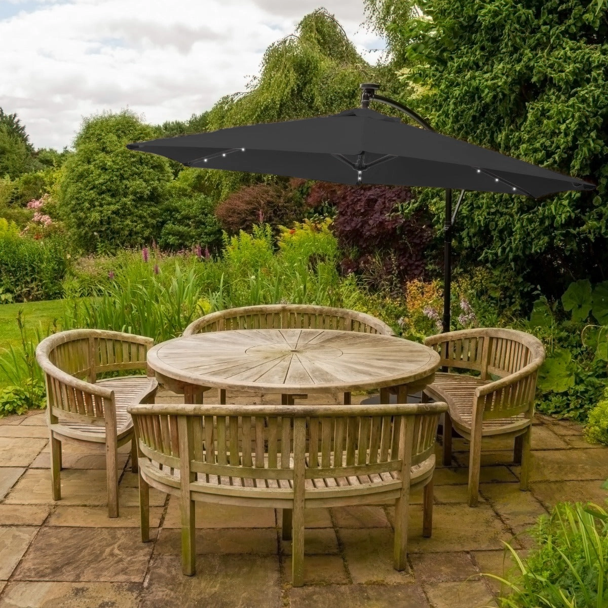Grey 3m LED Cantilever Parasol With Fan Base