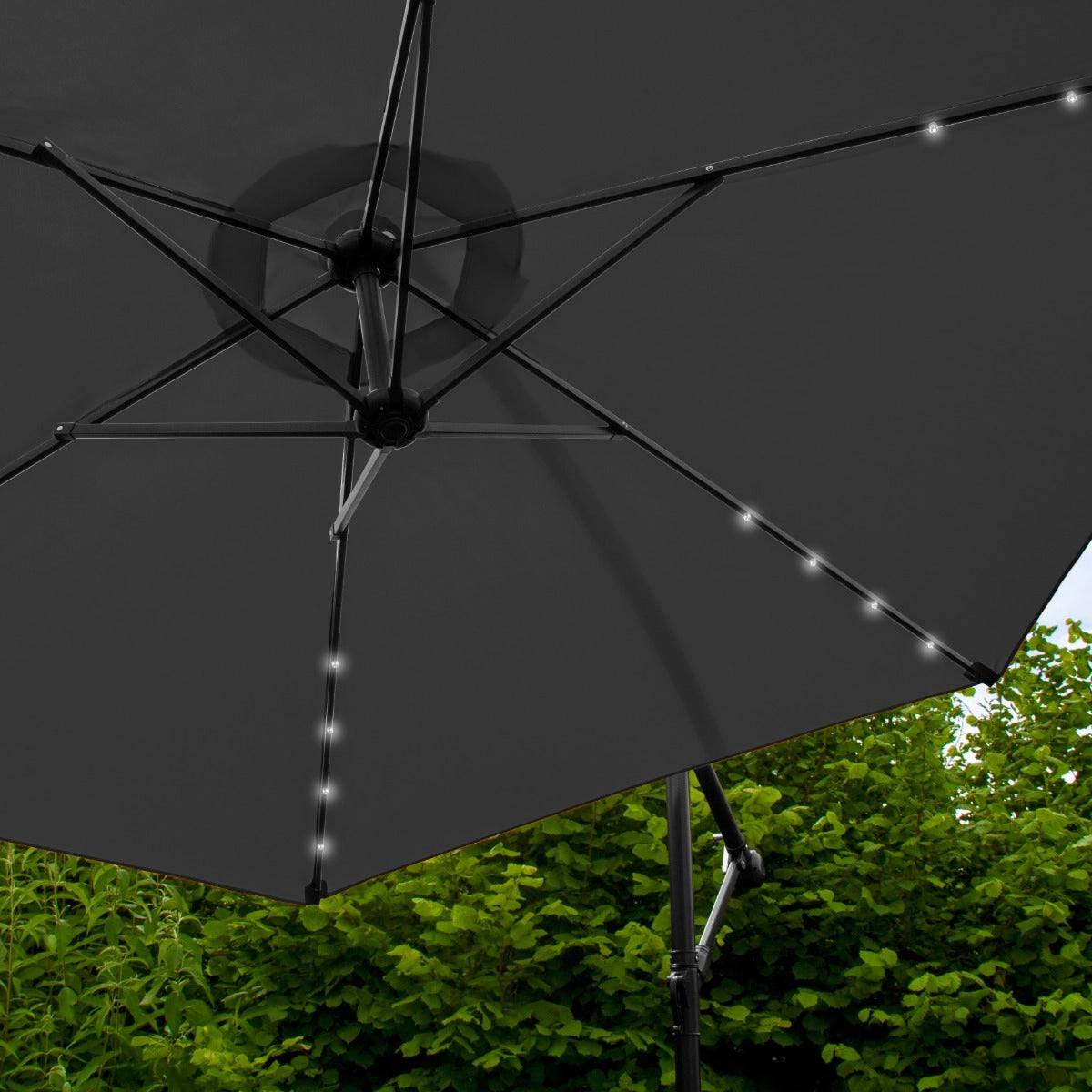 Grey 3m LED Cantilever Parasol With Fan Base