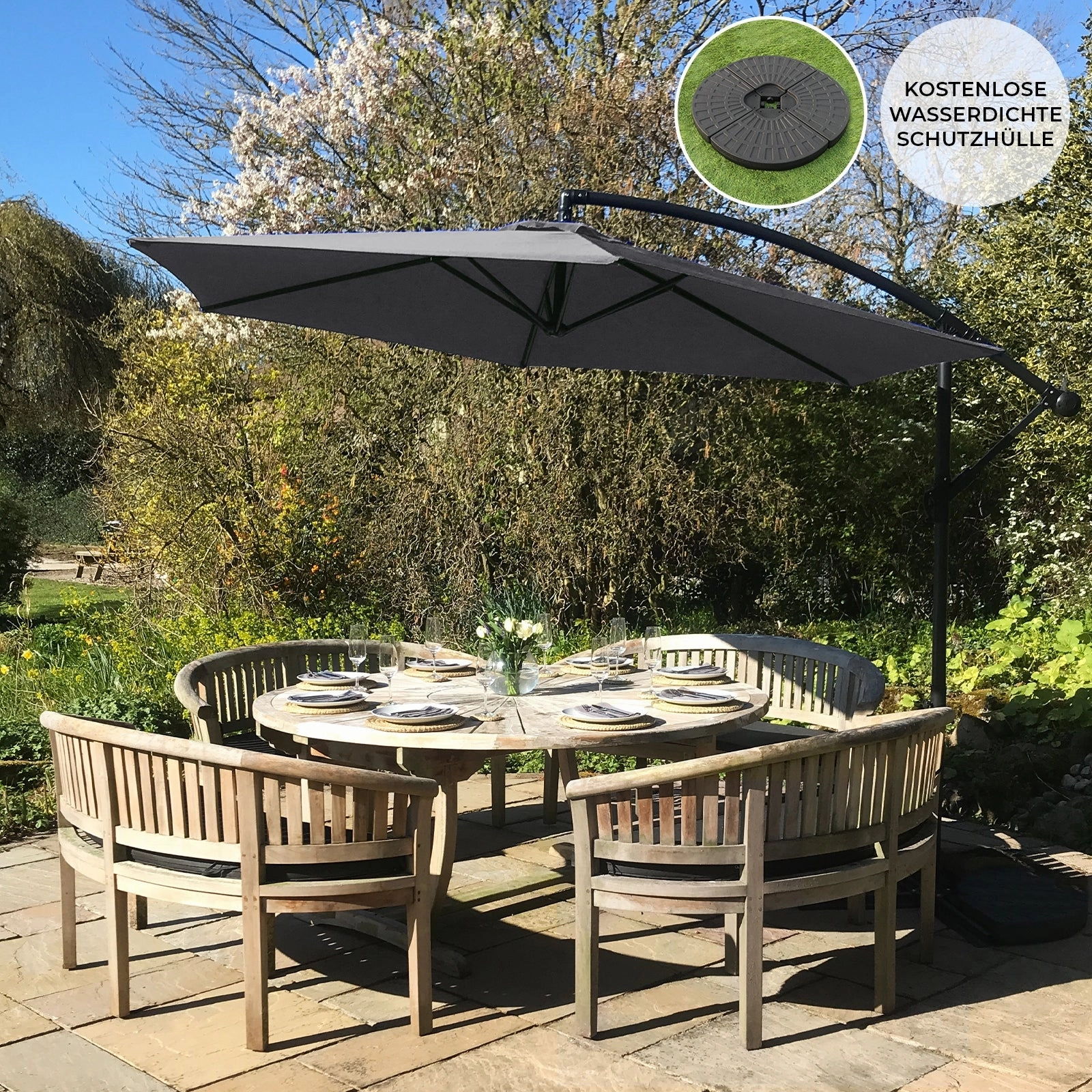 Grey Cantilever Parasol & Fan Base