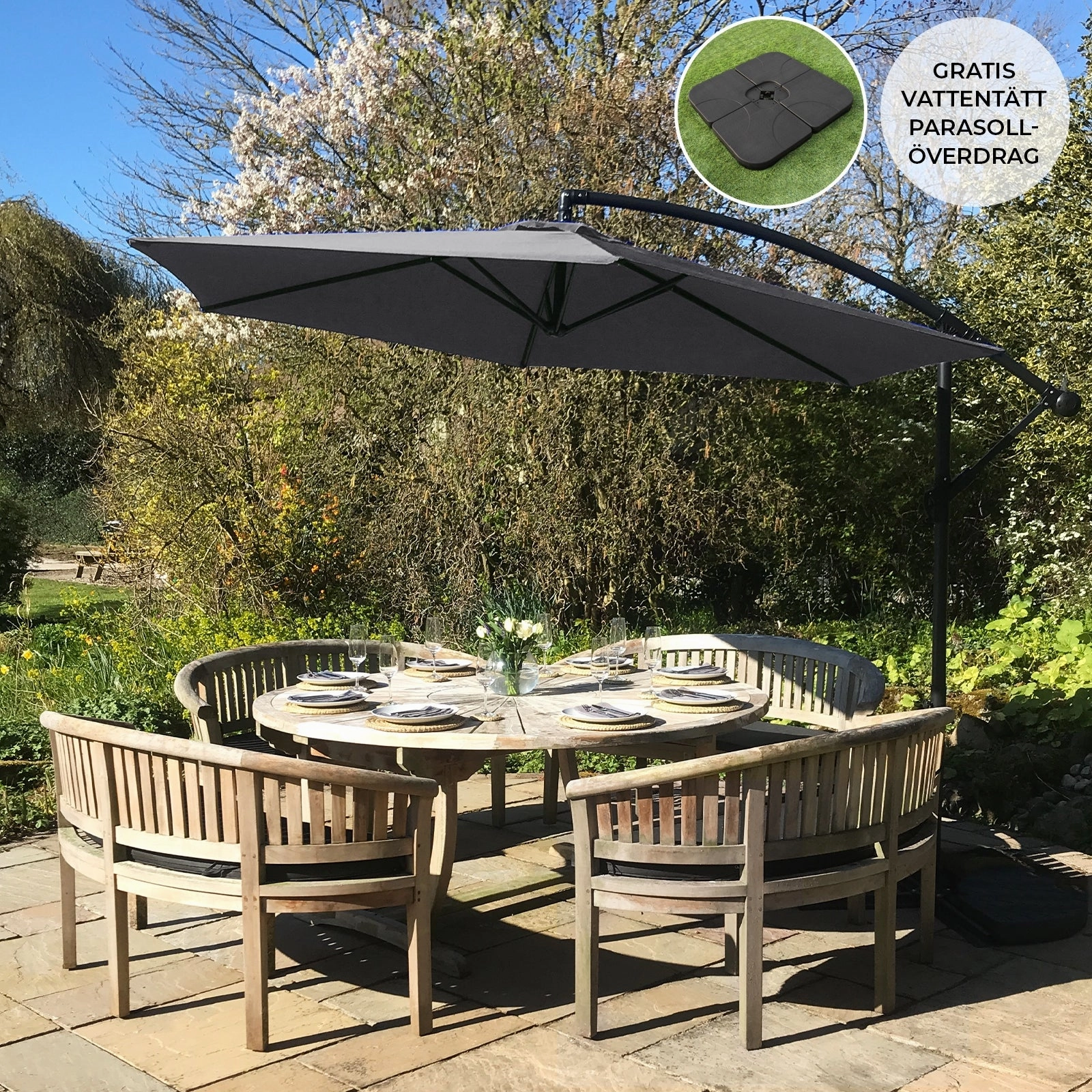 Grey Cantilever Parasol & Square Base