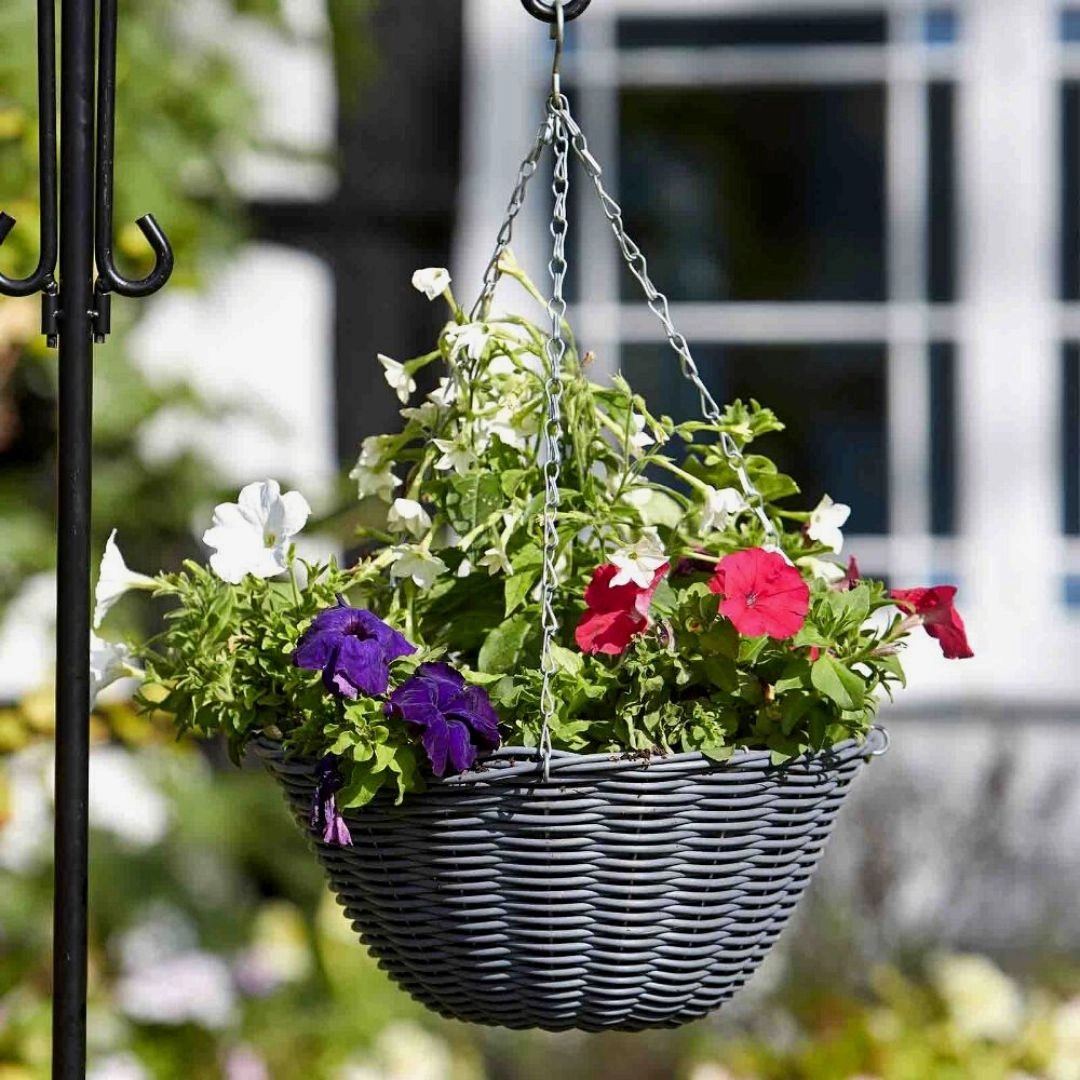 Hanging Basket Slate Faux Rattan 14"