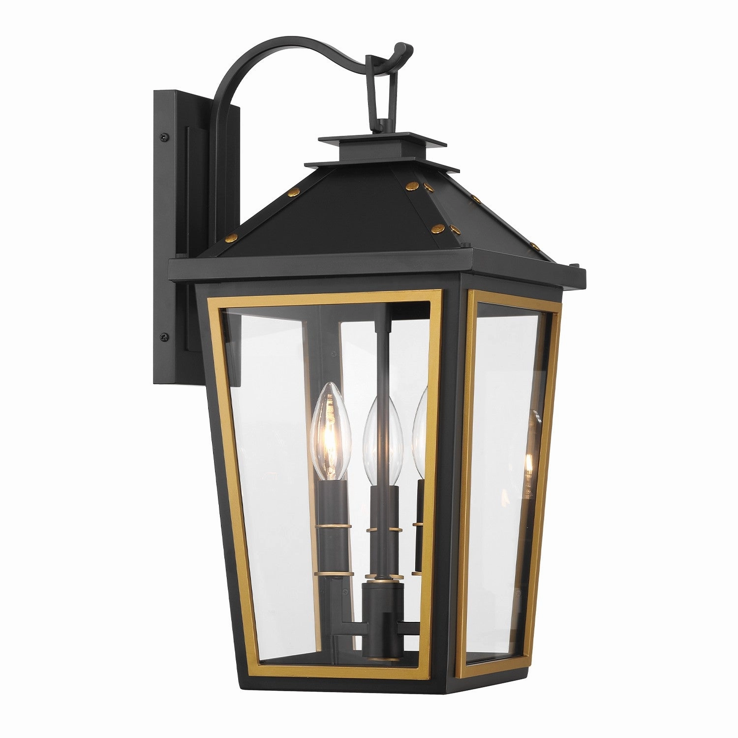 Hawkins Three Light Outdoor Wall Sconce Matte Black   Textured GoldOutdoor wall sconces with motion sensor