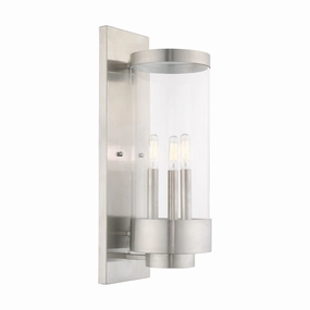 Hillcrest Three Light Outdoor Wall Lantern Brushed NickelOutdoor wall sconces with motion sensor