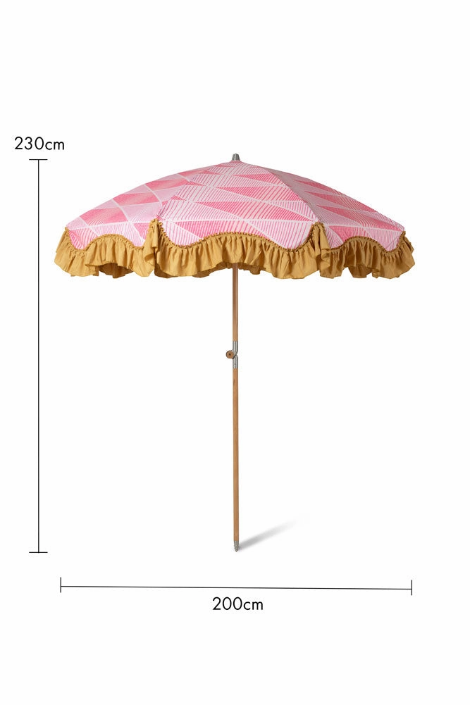 HKliving Pink Linear Parasol with Mustard Fringe
