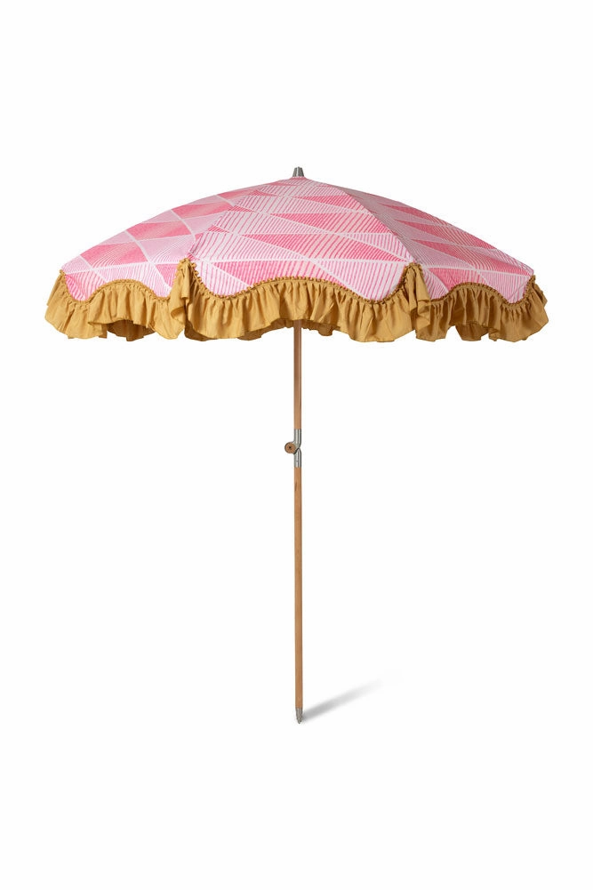 HKliving Pink Linear Parasol with Mustard Fringe