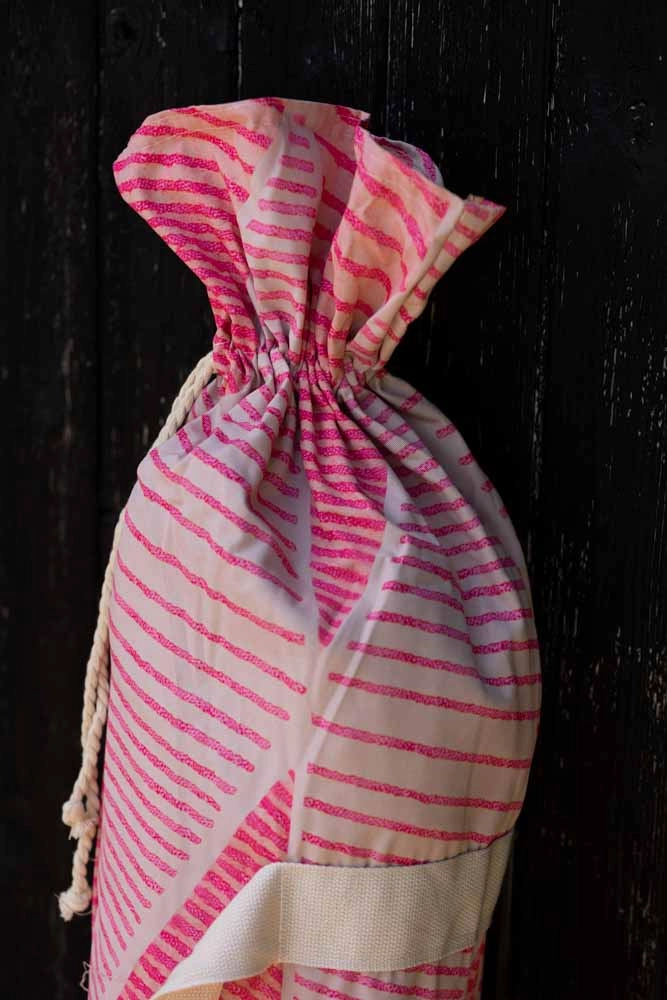 HKliving Pink Linear Parasol with Mustard Fringe