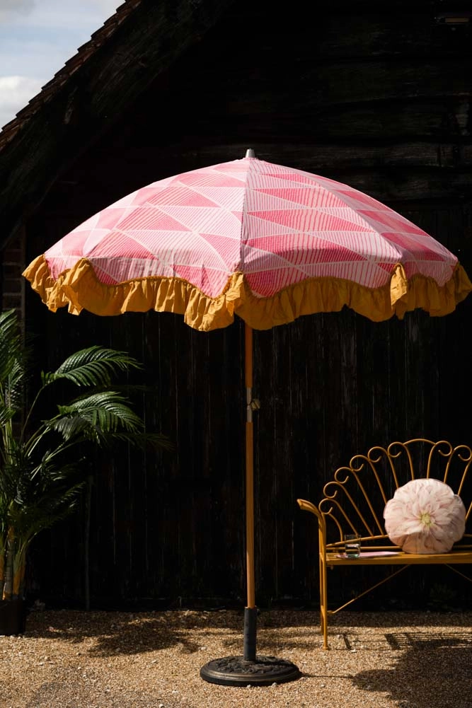 HKliving Pink Linear Parasol with Mustard Fringe