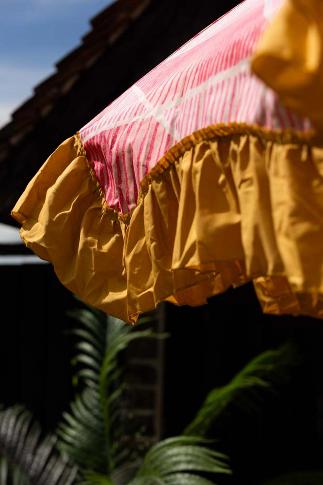HKliving Pink Linear Parasol with Mustard Fringe