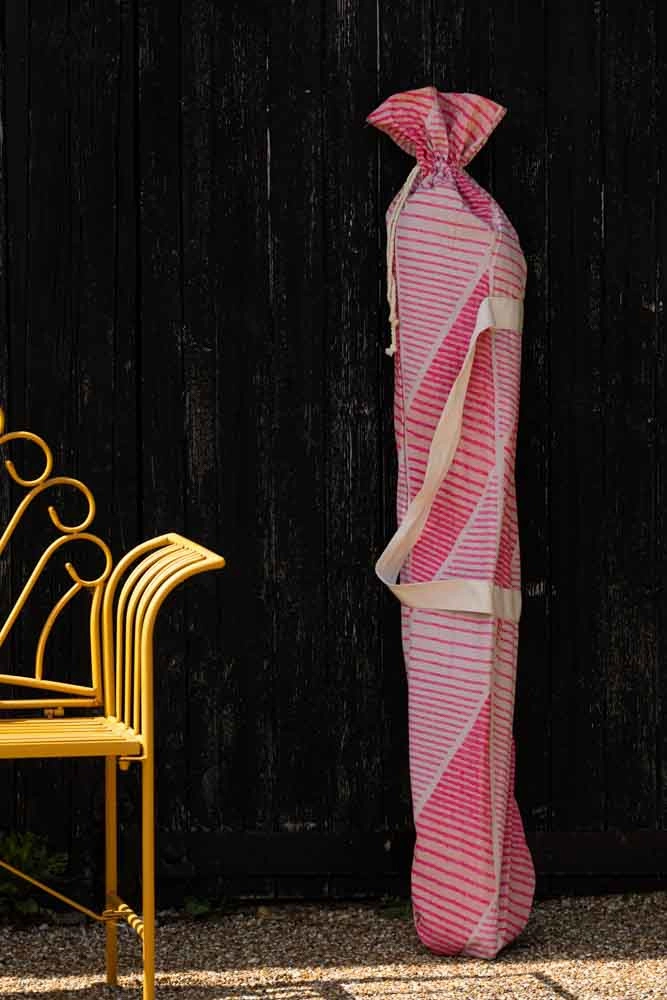 HKliving Pink Linear Parasol with Mustard Fringe