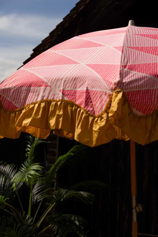 HKliving Pink Linear Parasol with Mustard Fringe