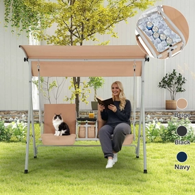 Homrest 2 Seat Outdoor Porch Swing with Adjustable Canopy, Beigeoutdoor patio furniture set